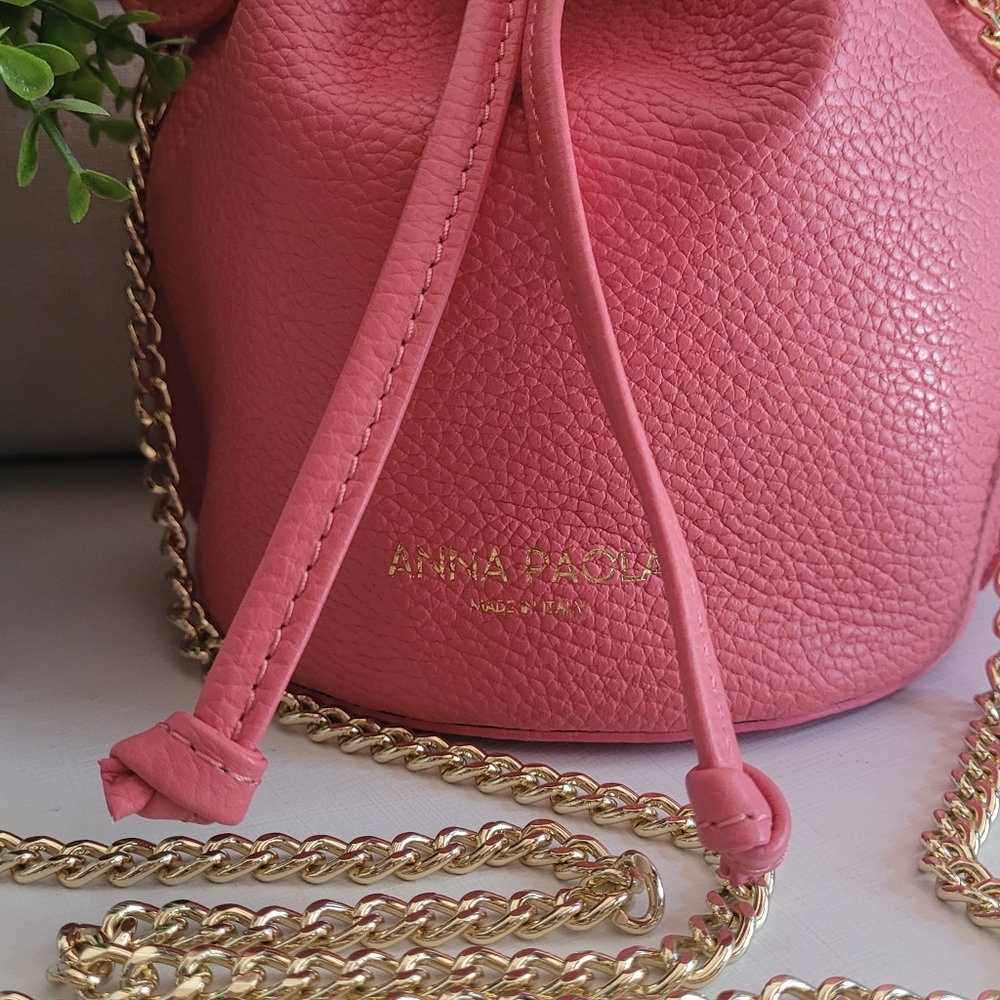 Anna Paola Pink Mini Bucket Bag with Gold Chain - Picture 2 of 12